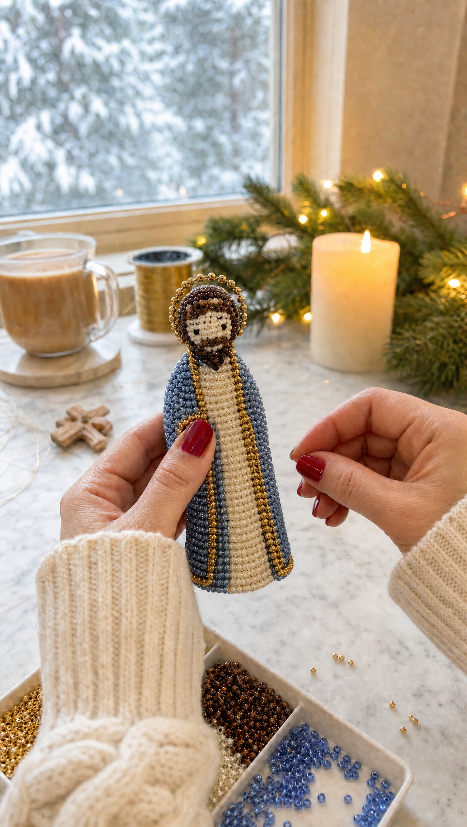 Finished nativity bead figurine set
