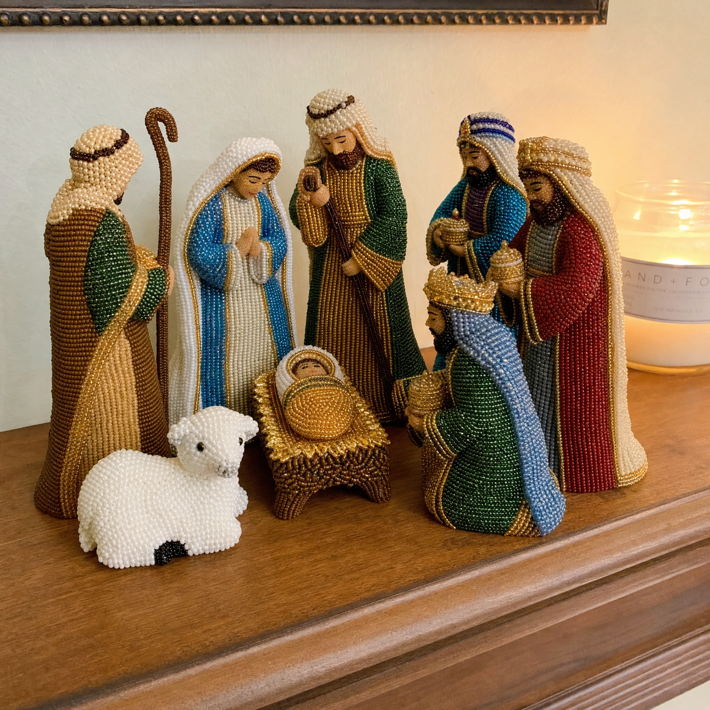 Customer review: finished nativity display on a mantel